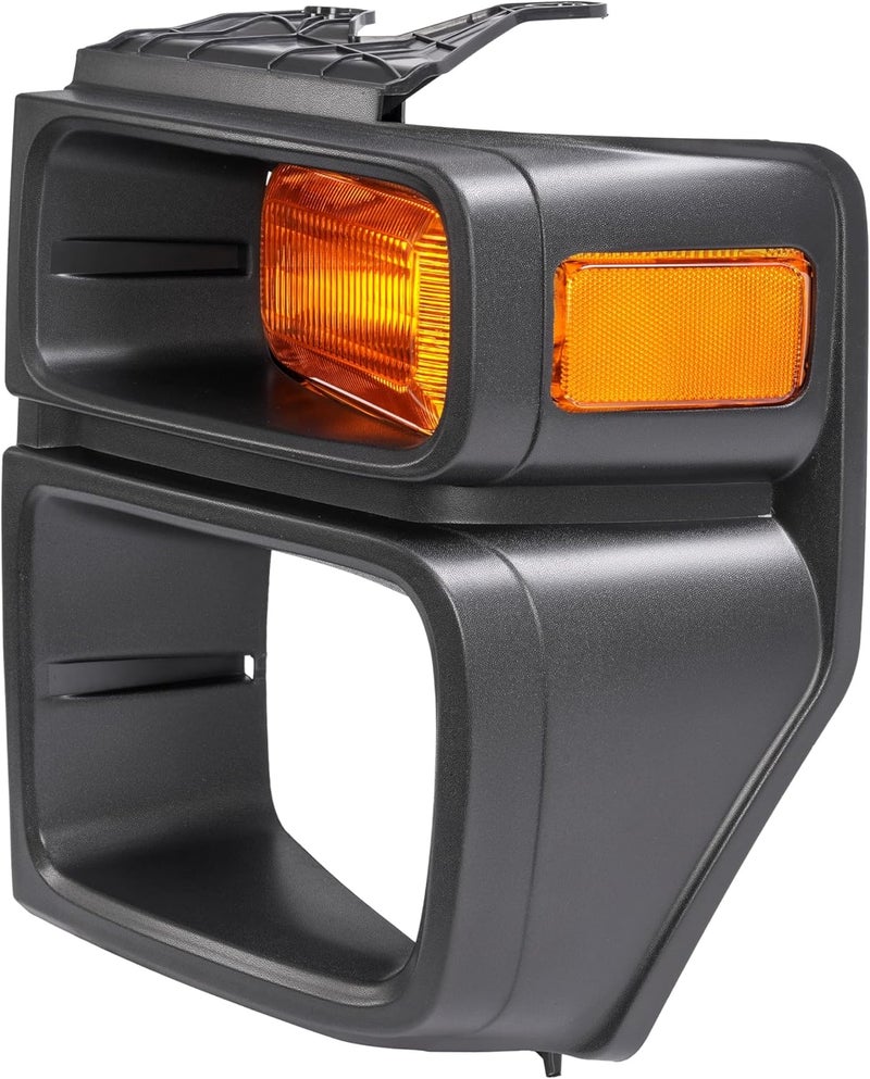 ALMULOO Left Headlight Bezel w/Turn Signal Light Compatible with 2008-2014 Ford E150 E250 2008-2019 Ford E350 Super Duty Replacement for FO2524103 Yellow Lens Black Bezel Left Side - Image 2